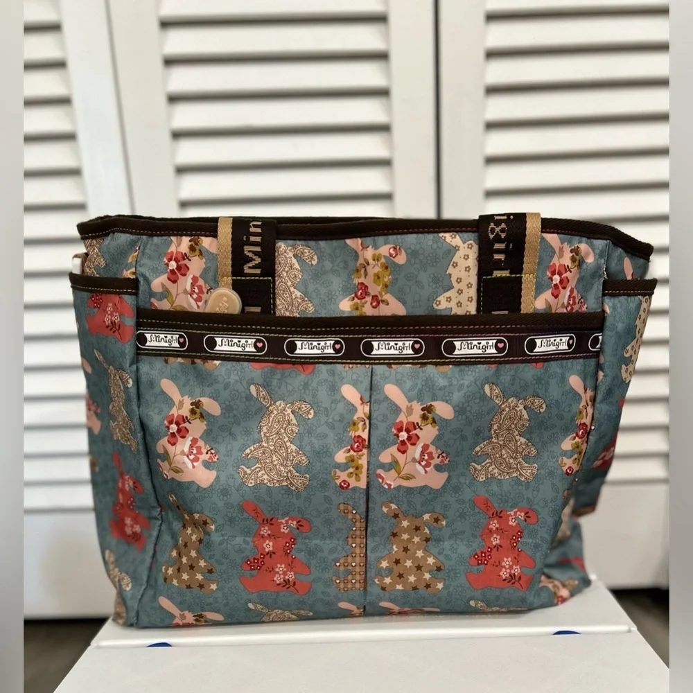 Minigirl tote bag/ diaper bag in adorable rabbit print